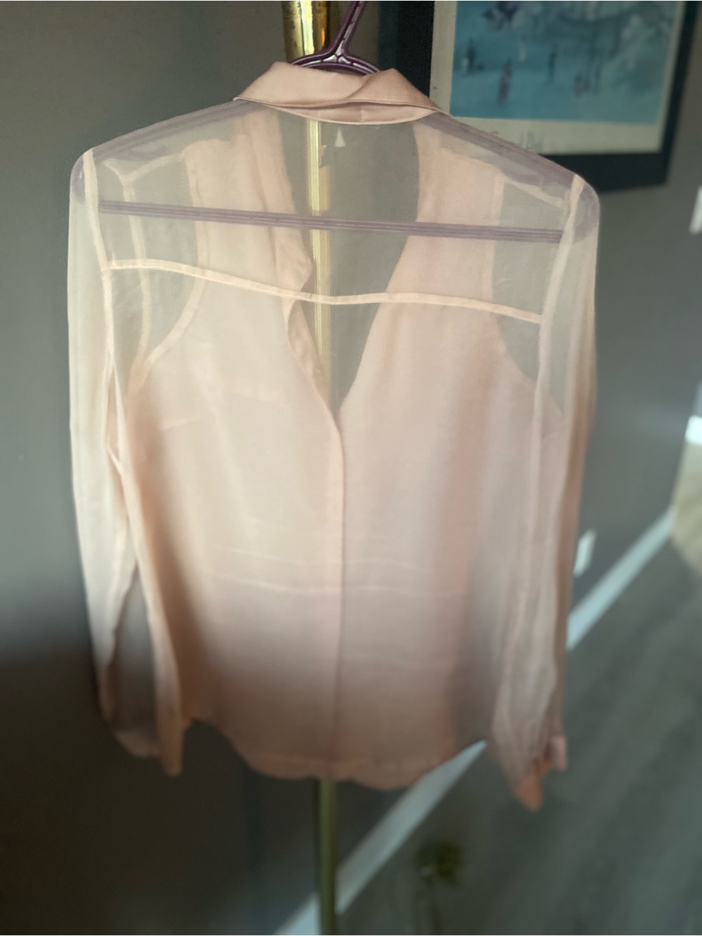 Dynamite Blush Pink Satin Blouse with Sheer Sleeves - Picture 3 of 5